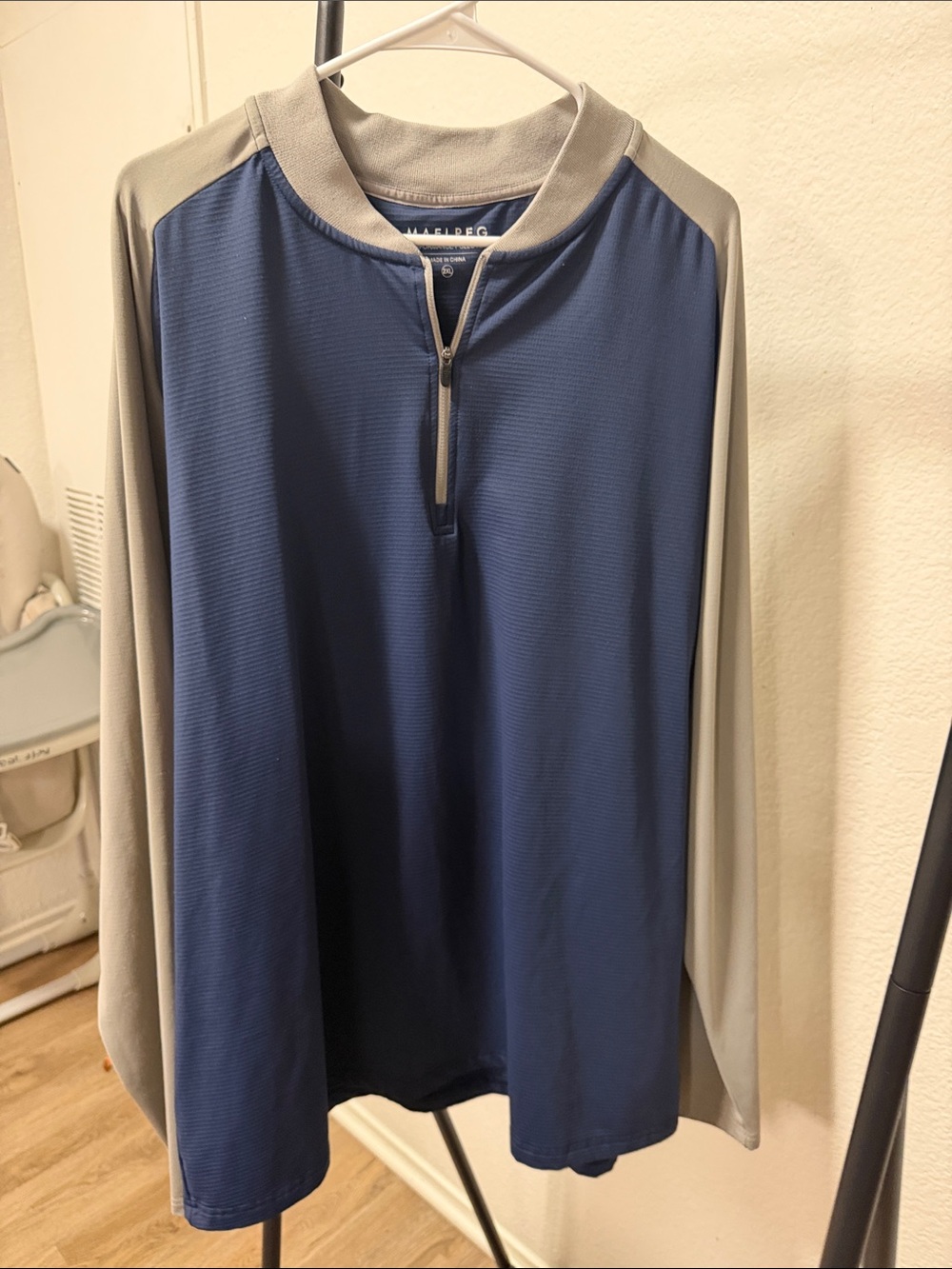 Men's Navy and Light Gray Long-Sleeve Zip Henley Performance Shirt